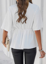 Elbow Sleeve Tie Front White Blouse