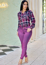 MX JEANS Butt Lift High Waist Acid Wash Skinny Jeans Purple