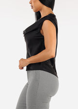 Sleeveless Cowl Neckline Satin Blouse Black