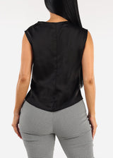 Sleeveless Cowl Neckline Satin Blouse Black