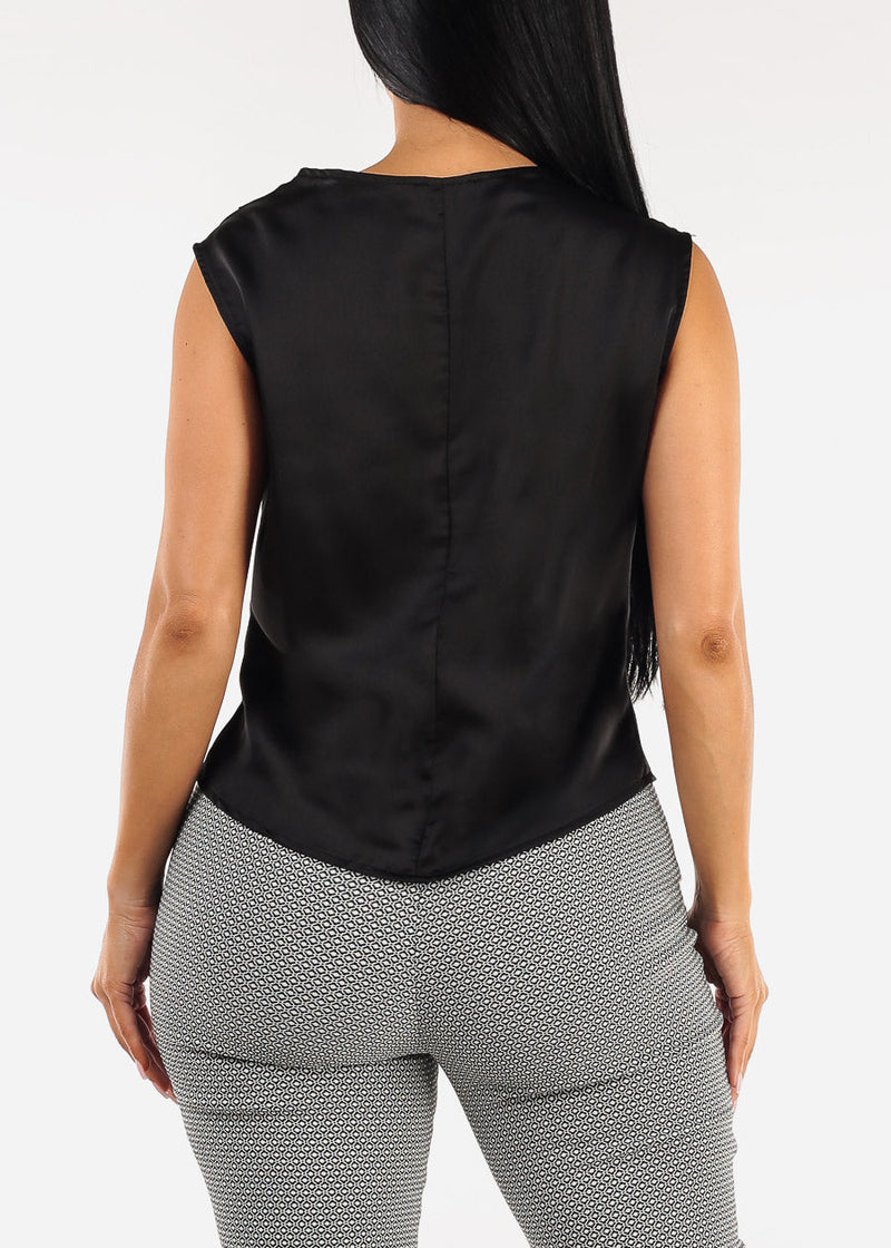 Sleeveless Cowl Neckline Satin Blouse Black