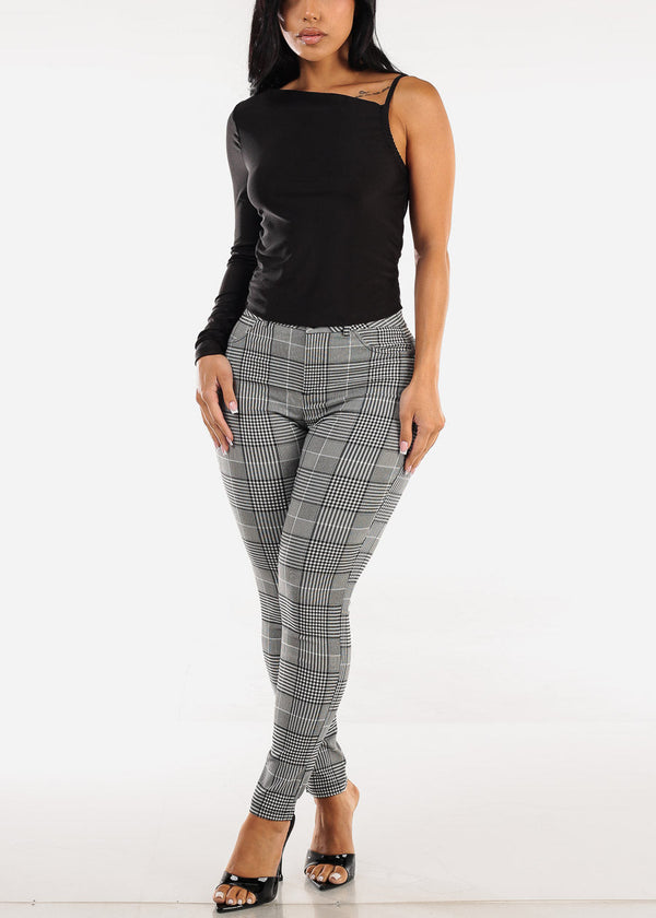 One Shoulder Asymmetrical Neckline Blouse Black
