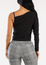 One Shoulder Asymmetrical Neckline Blouse Black