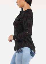 Long Sleeve Polka Dot Chiffon Blouse Black