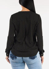 Long Sleeve Polka Dot Chiffon Blouse Black