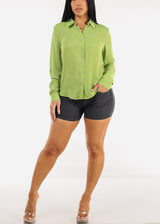 Long Sleeve Button Down Collared Blouse Light Green