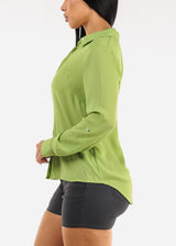 Long Sleeve Button Down Collared Blouse Light Green