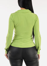 Long Sleeve Button Down Collared Blouse Light Green
