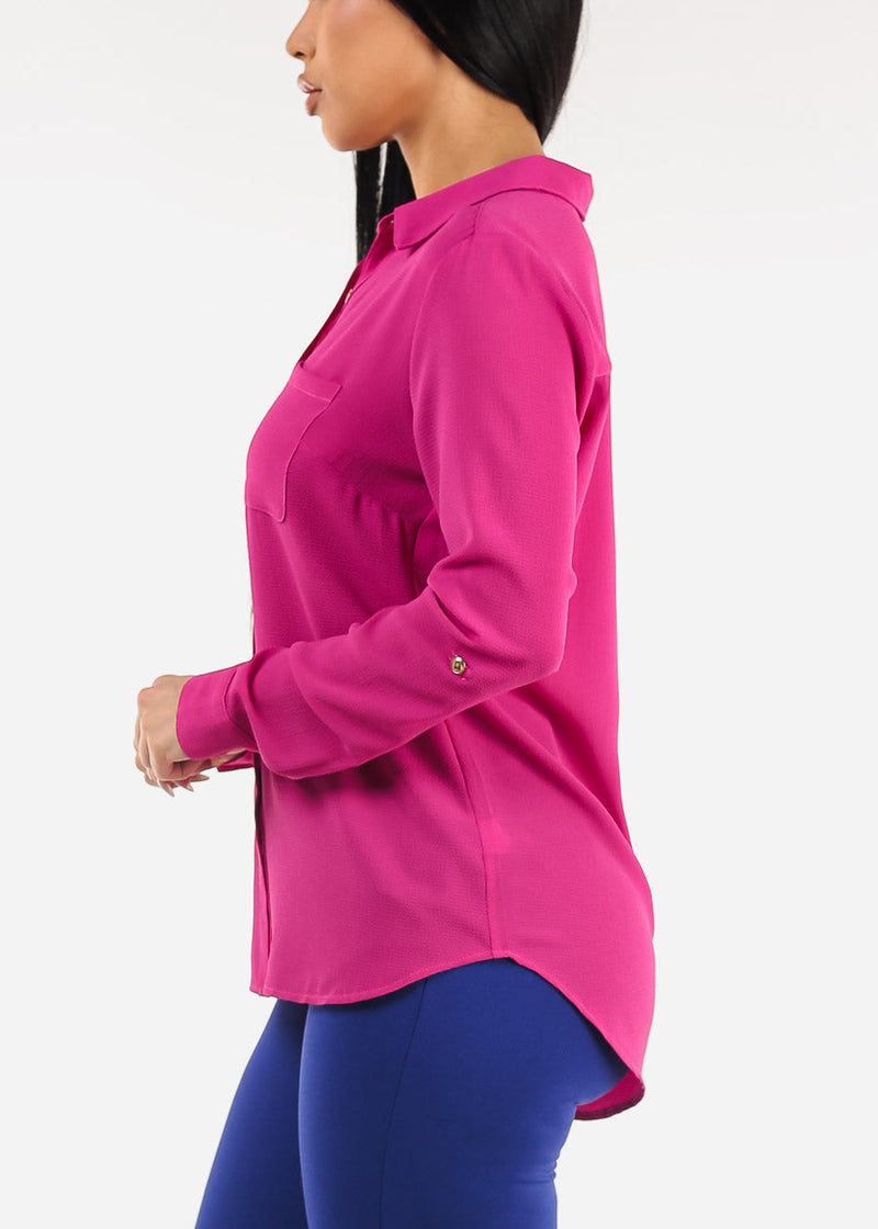 Long Sleeve Button Down Blouse Fuchsia