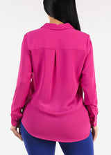 Long Sleeve Button Down Blouse Fuchsia