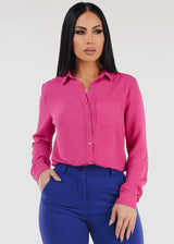 Long Sleeve Button Down Blouse Fuchsia