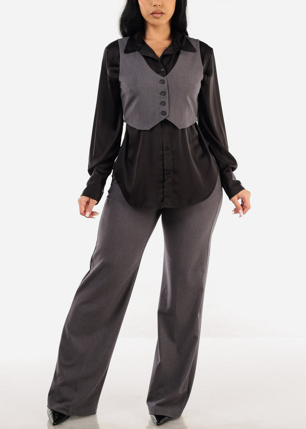 Sleeveless Button Up Grey Vest