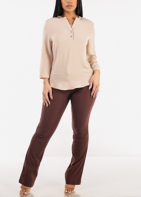 Quarter Sleeve Woven Blouse Beige