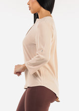 Quarter Sleeve Woven Blouse Beige