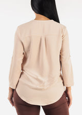 Quarter Sleeve Woven Blouse Beige