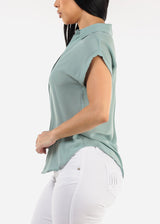 Casual Short Sleeve Button Up Shirt Sage