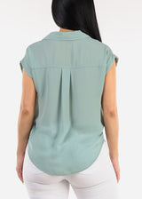 Casual Short Sleeve Button Up Shirt Sage