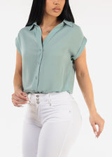 Casual Short Sleeve Button Up Shirt Sage