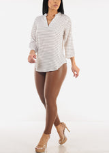 White V-Neck Quarter Sleeve Printed Blouse