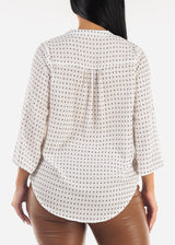 White V-Neck Quarter Sleeve Printed Blouse