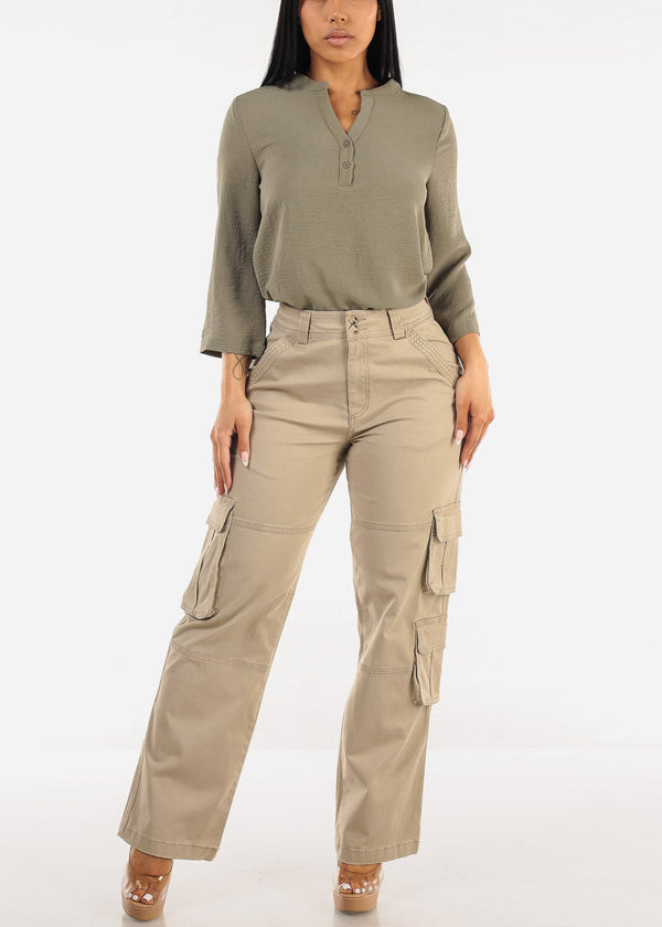 Quarter Sleeve Woven Blouse Olive