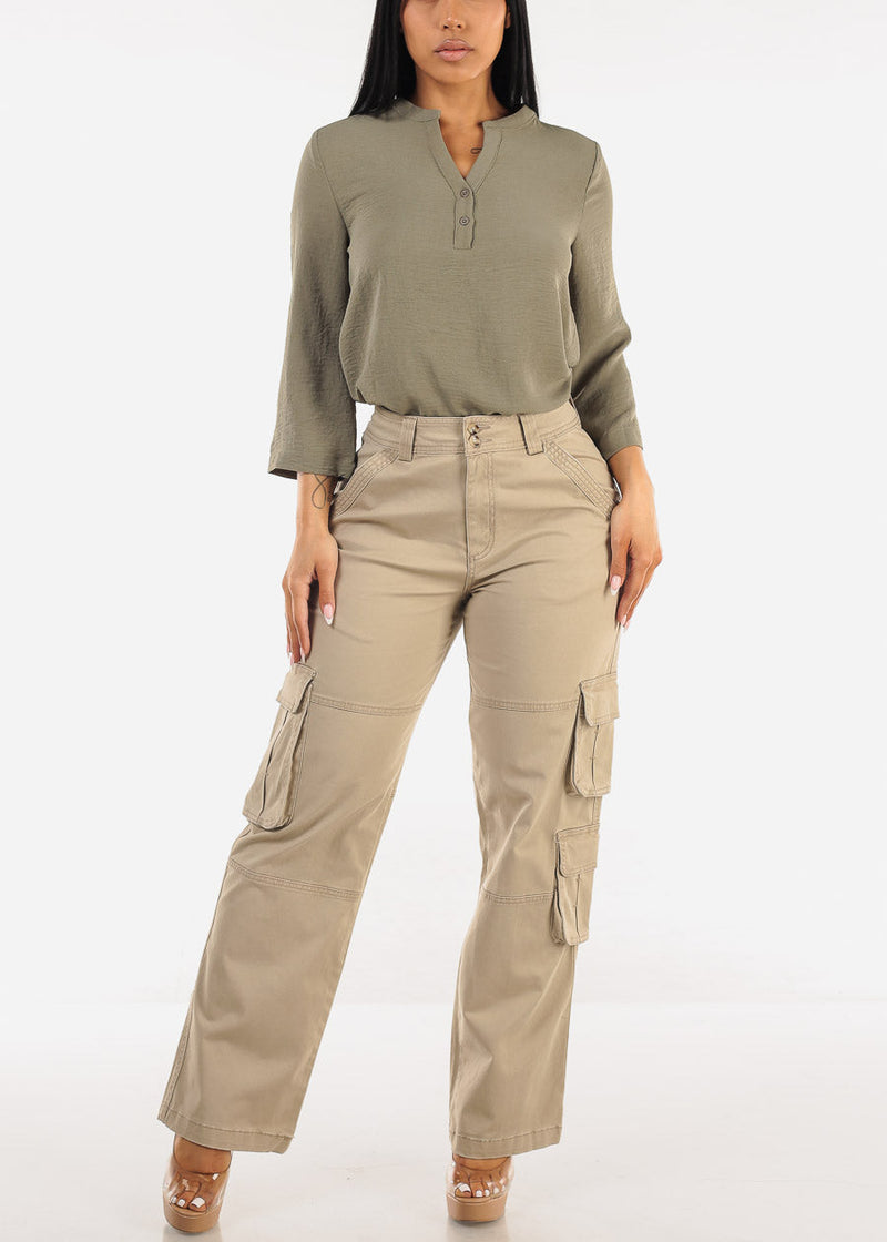 Quarter Sleeve Woven Blouse Olive