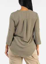 Quarter Sleeve Woven Blouse Olive