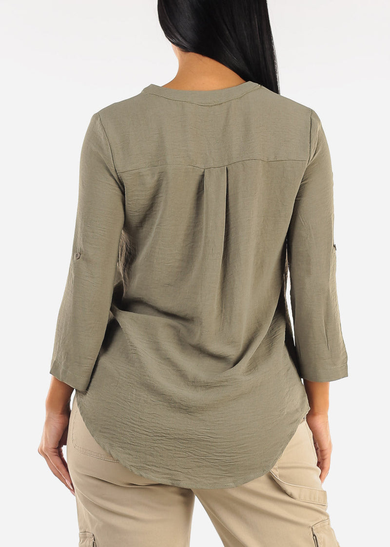 Quarter Sleeve Woven Blouse Olive