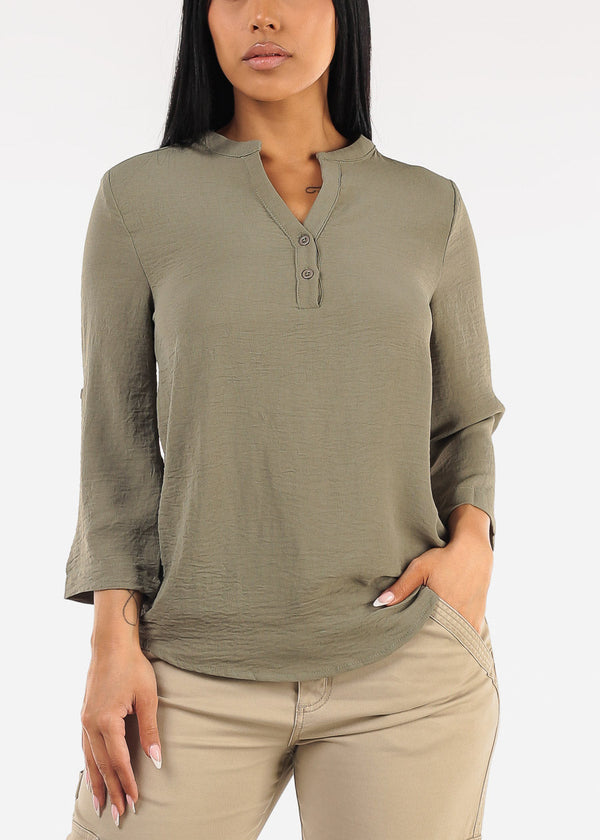 Quarter Sleeve Woven Blouse Olive