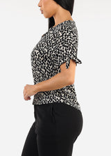 Short Sleeve V-Neck Printed Blouse Black