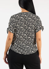 Short Sleeve V-Neck Printed Blouse Black