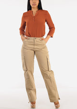 Quarter Sleeve Woven Blouse Rust