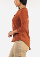 Quarter Sleeve Woven Blouse Rust