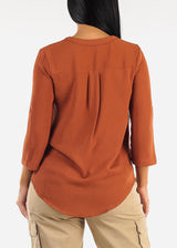 Quarter Sleeve Woven Blouse Rust