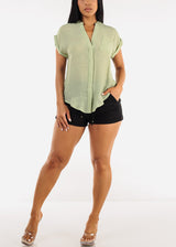 Casual Short Sleeve Button Up Shirt Sage