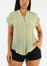 Casual Short Sleeve Button Up Shirt Sage