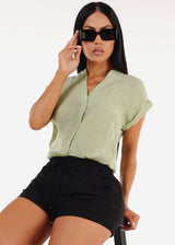 Casual Short Sleeve Button Up Shirt Sage