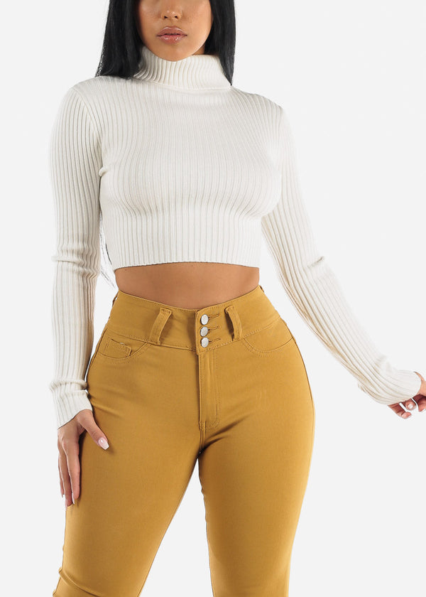 White Turtleneck Cropped Sweater