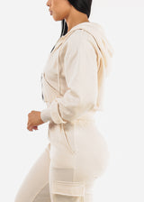 Zip Up Cropped Fleece Hoody Cream
