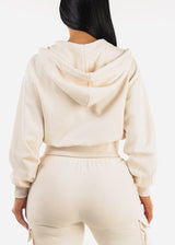 Zip Up Cropped Fleece Hoody Cream