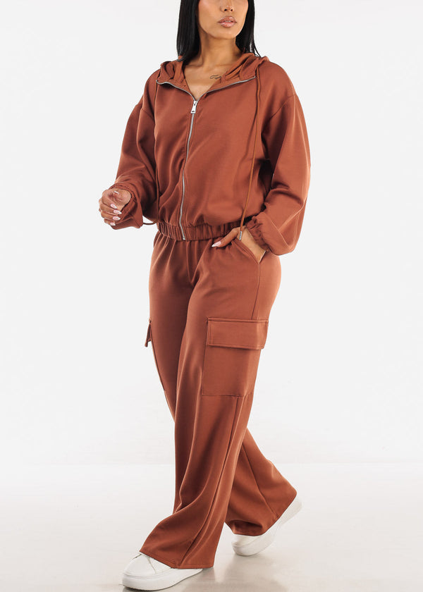 Zip Up Brown Hoody w Pockets