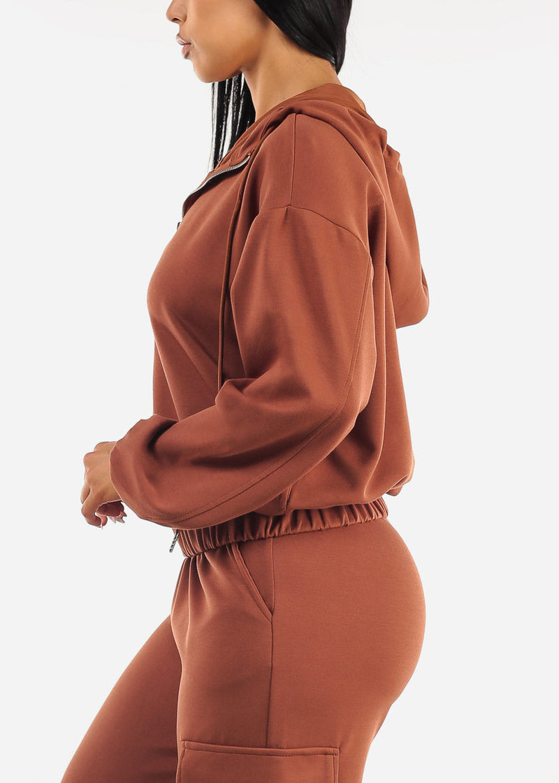 Zip Up Brown Hoody w Pockets