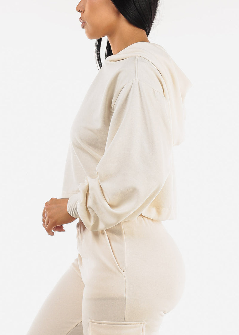 Cream Fleece Pullover Hoodie