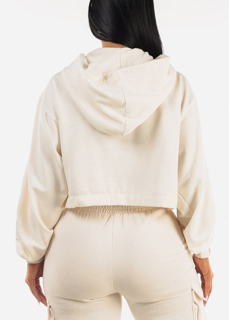 Cream Fleece Pullover Hoodie