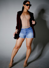 Quarter Sleeve Open Front Blazer Burgundy