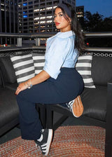 Butt Lifting High Waist Dressy Bootcut Pants Navy