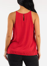 Sleeveless Polka Dot Pleated Blouse Red