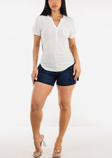 Short Sleeve Half Button Up Blouse Ivory