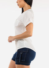Short Sleeve Half Button Up Blouse Ivory