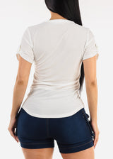 Short Sleeve Half Button Up Blouse Ivory